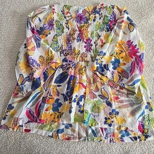 Ethyl Clothing Floral Blouse Top Size M Smocked Tempestas Sheer Boho Fairycore